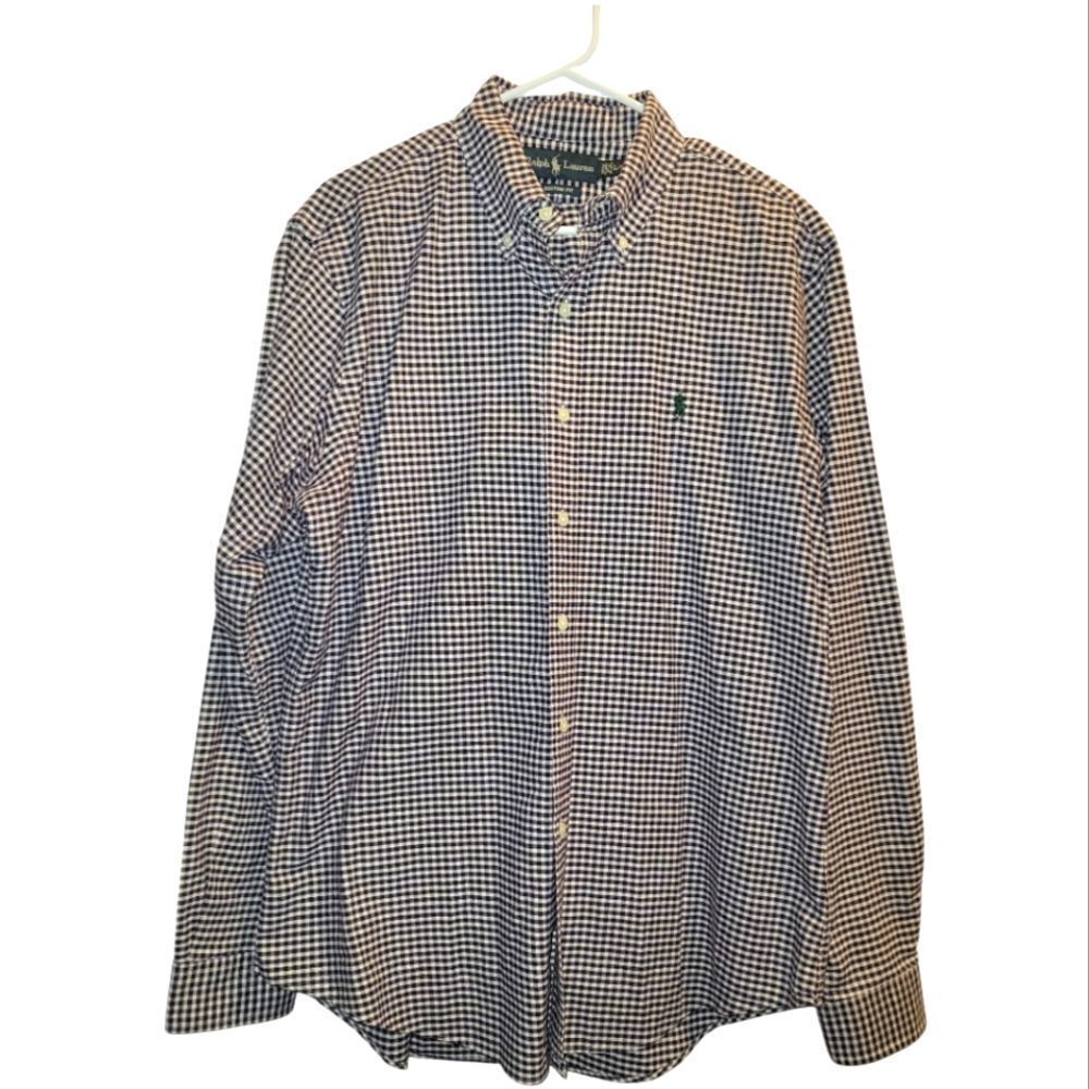 Ralph Lauren Purple Plaid Gingham Custom fit Button Down Shirt Size L